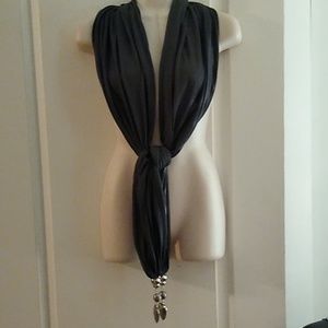 Gray scarf shawl wrap with silvertone charms